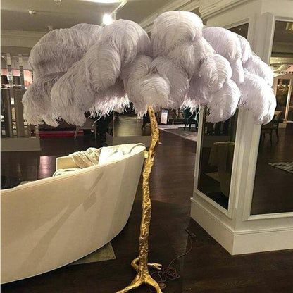 Modern Luxury Ostrich Floor Lamp Feather Resin LED Floor Light Romantic Princess Bedroom Corner Standing Indoor Lighting